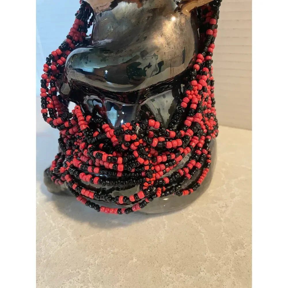 Multi stranded Necklace red and black beads statement piece jewerly